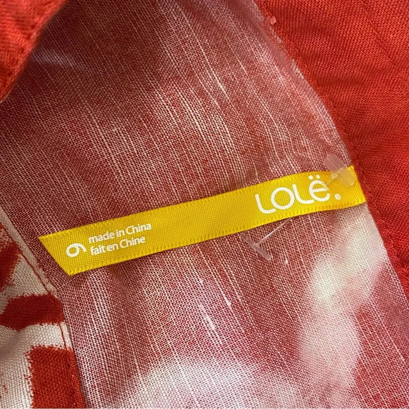 Lole linen cotton women red-orange batik floral tie dye midi hippie casual dress - Picture 3 of 10